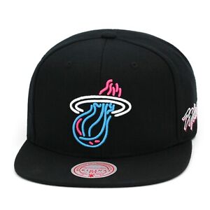 Mitchell & Ness Miami Heat Snapback Hat Cap "Neon Vice" Black