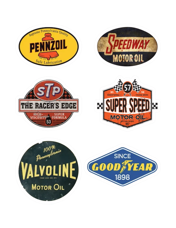 Set of 6 Vintage Motor Oil  Gas Petro Cooler Toolbox  Stickers Car Truck 3inch - Image 1 of 1