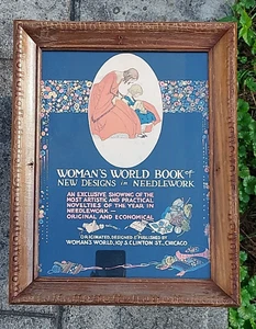 Vintage WOMANS WORLD Framed Art Cover-Needlework Sewing Room Yarn-Thread Picture - Picture 1 of 20