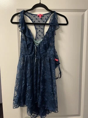 $68 NUEVO CON ETIQUETAS VESTIDO BABYDOLL BETSEY JOHNSON MUJER VERDE AZULADO ENCAJE CON BRAGAS TALLA PEQUEÑA JL94 Foto 1 de 4