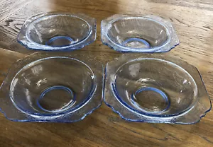 SET OF 4 MADRID BLUE SQUARE GLASS SOUP/SALAD/CEREAL BOWLS FEDERAL RECOLLECTIONS - Picture 1 of 4