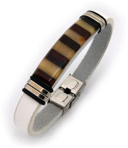 Pulsera ámbar auténtico del Mar Báltico con cuero blanco longitud hasta 22 cm calidad - Imagen 1 de 3