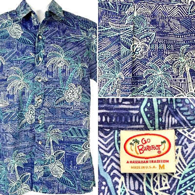 Camisa Hawaiana Go Barefoot Para Hombres Talla Mediana 42x29 Palm Tapa Contornos Hecha en EE. UU. Foto 1 de 4