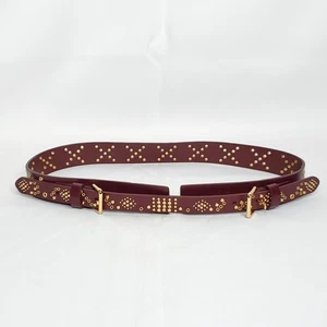 Rebecca Minkoff Leather Belt S Double Buckle Studs Grommet Burgundy Red Goldtone - Picture 1 of 5