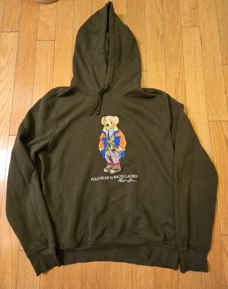 Polo Ralph Lauren 高科技 Polo 熊 卫衣 连帽夹克 大号 绿色 罕见 — 第 1/4 张图片
