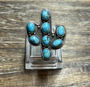 Indianer Südwesten Stil Sterlingsilber Mohave Türkis Kaktus Ring Größe 7,25 - Bild 1 von 9