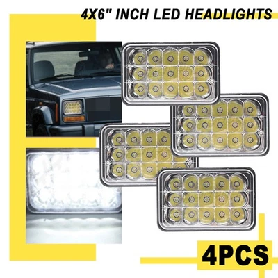 适用于吉姆西 C4500 C5500 Topkick 2003 - 2009 4 件 铬 4x6" LED 车头灯 高/低光束 — 第 1/4 张图片