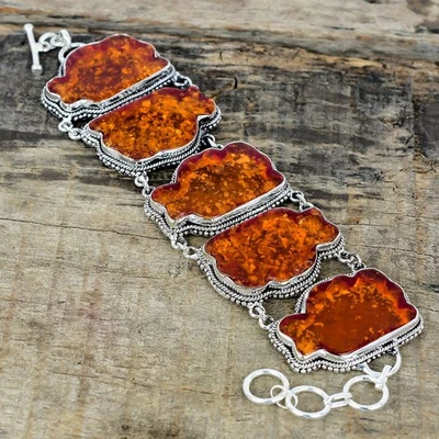 Natural Ámbar Del Báltico Piedra Preciosa Hecho 925 Pulsera Plata Ley Mujeres De - Imagen 1 de 4