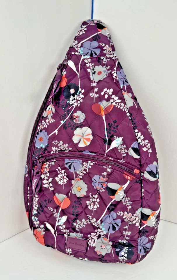 Vera Bradley Purple Floral Quilted Sling Crossbody - Large Size ~18" x 10" - Image 1 of 4