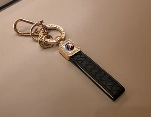 M-Sport Gold  Custom Design, Black Leather Strap Keyring, - Picture 1 of 6