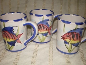 RARO Juego 3 Tazas de Café Vietri Al Mare Motivo Pescado Mar Costero Tazas - Imagen 1 de 6