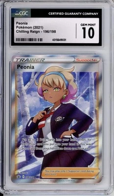 CGC 10 GEM MINT 2021 Pokemon Chilling Reign Peonia Full Art 196/198 - Image 1 of 2