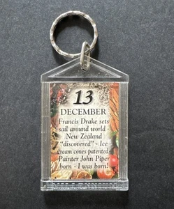 Vintage Keychain DECEMBER 13 Key Ring Fob Important Date In History U.K. Made VG - Picture 1 of 3