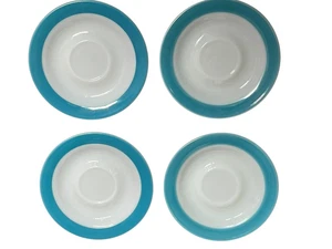 Set of 4 Vintage PYREX BLUE BAND Milk Glass SAUCER 6 1/4" Turquoise Aqua Rim USA - Picture 1 of 20