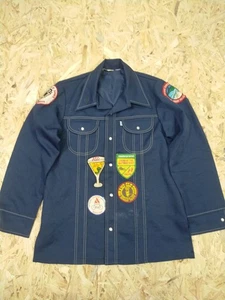 Vintage 70s Mens Levi Panatela Tops Western Patch Polyester Shirt Size L - Picture 1 of 14