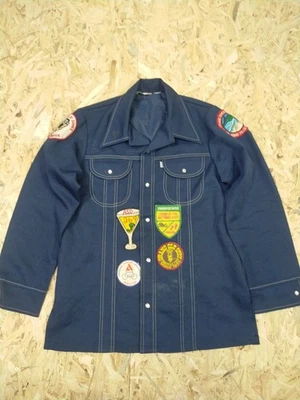 Vintage 70s Mens Levi Panatela Tops Western Patch Polyester Shirt Size L - Image 1 of 4