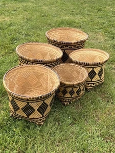 Juego De 5 Cestas De Anidación Tiruray De Colección Tejidas Tribales De Bambú Filipinas - Imagen 1 de 12