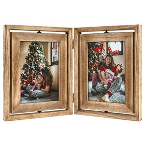 5x7 Picture Frame Rustic Wood Hinged Folding Double Photo Frame, Double Sided... - Picture 1 of 7