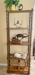 Vintage 5 Tier Shelf With Turned Spindles, Dark Oak Wood Veneer Bookshelf - Picture 1 of 18