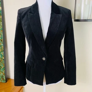 White House Black Market Size 0 Velvet One Button Blazer Jacket Black Formal - Picture 1 of 11