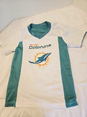 Camiseta de fútbol americano con bandera de los Miami Dolphins blanca verde reversible manga corta juvenil S Foto 1 de 4