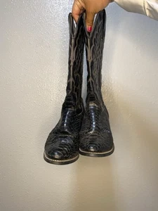 Snake skin - MADE IN USA - Black leather cowboy boots SZ 6 WOMEN #westernboots - Picture 1 of 6
