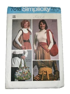 Simplicity 70s Vintage Sewing Pattern 7018 Hippie Boho Belt Sack Purse & Bag - Picture 1 of 2