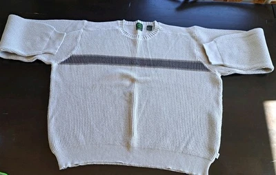 Suéter masculino Timberland Y2K XXL bege faixa marrom algodão pesado pode ter encolhido - Imagem 1 de 4