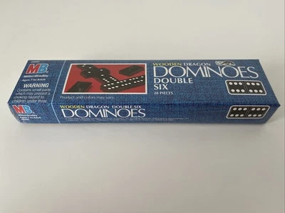 MB Dominoes Wooden Dragon Dominoes 28 Double Six Tiles  Dominos 1992 Vintage - Image 1 of 4
