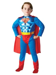 Boys Superman Metallic Chest Costume Superhero DC Comics Kids Fancy Dress Outfit - Picture 1 of 3