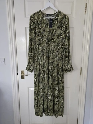 M&S Shirred Midaxi Dress Size 14 Long Sleeves Grey & Yellow New With Tags  - Image 1 of 4