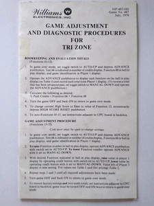 Tri-Zone Pinball Machine Mini Handbook Original 1979 Game Adjustment Booklet - Picture 1 of 2