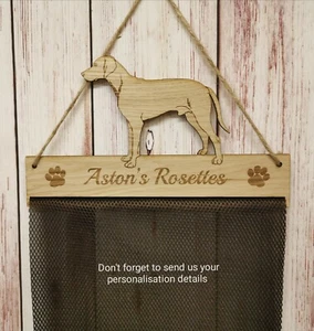 Weimaraner Dog Puppy Rosette Holder Oak Veneer Fabric Mesh Hanger - Picture 1 of 8