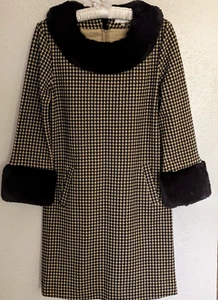 Tyler Boe Womens Sz. Med Dress Houndstooth Faux Fur Pockets Wedding Classy - Picture 1 of 7