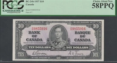 Canada 1937, 10 Dollars, BC-24b,P61b,Signature Gordon-Towers, PCGS  58PPQ CHOICE - Image 1 of 2