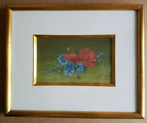 PIERRE LANGLADE Original Aquarell handsigniert, Mohn- Kornblumen, Galerierahmen - Bild 1 von 7