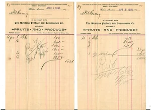1895 two receipts Montana Produce & Commission store lot: Michael Reinig, Helena - Picture 1 of 6
