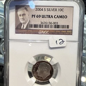 2004 S NGC SILVER PROOF PF 69 Ultra Cameo 10 CENT ROOSEVELT DIME SAN FRANCISCO - Picture 1 of 5