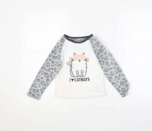 Primark Girls White Animal Polyester Blend Pyjama Top Size 2-3 Years - Picture 1 of 12