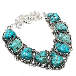 Turquoise Tumble Gemstone Handmade 925 Sterling Silver Jewelry Necklace For Gift - Picture 1 of 6