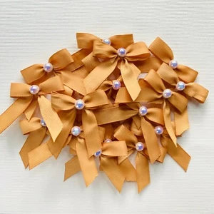 Light Brown Half Pearl Pasted Hand Tied 20 Bow Pack 13mm solid Grosgrain Ribbon - Picture 1 of 9