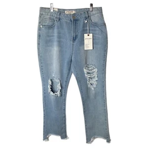 Great Smoky Women's Straight Jeans 13 High Rise Distressed Chewed Hem Light Wash - Picture 1 of 9