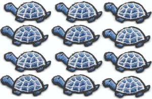 Schildkrötenaufnäher bestickt blau ausgeschnitten Aufbügeln aufnähen (1 Zoll lang) Menge 12 - Bild 1 von 2