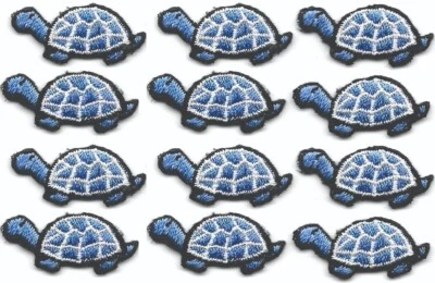 Turtle Patch Embroidered Blue Cut out Iron on Sew on (1" long) Lot of 12 - Image 1 of 2
