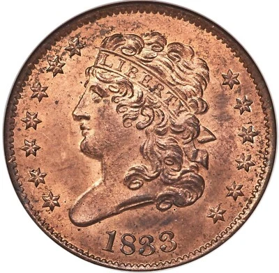 1833 1/2 C C-1, B-1, R.1, MS64 Red NGC. Classic Head - Image 1 of 4
