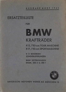 BMW Krafträder R12 Tour R17 Sport + Seitenwagen 1941 ERSATZTEILLISTE Parts List - Picture 1 of 6