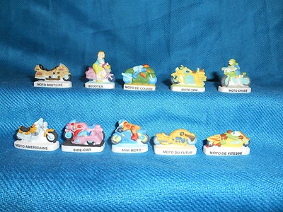 Minature Porcelain MOTORCYCLES Set 10 Mini Figurines FRENCH FEVES Matte CYCLES - Image 1 of 4