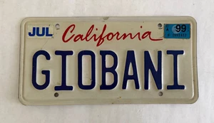 CALIFORNIA "GIOBANI" GIOVANI ORIGINAL PERSONALIZED LIPSTICK LICENSE PLATE 1999 - Picture 1 of 2