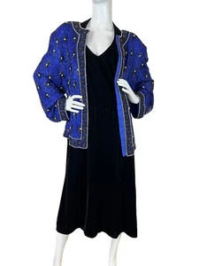 VTG Papell Boutique Evening 2 Pc Beaded Jacket & Velvet Halter Dress Womens 3X - Picture 1 of 11