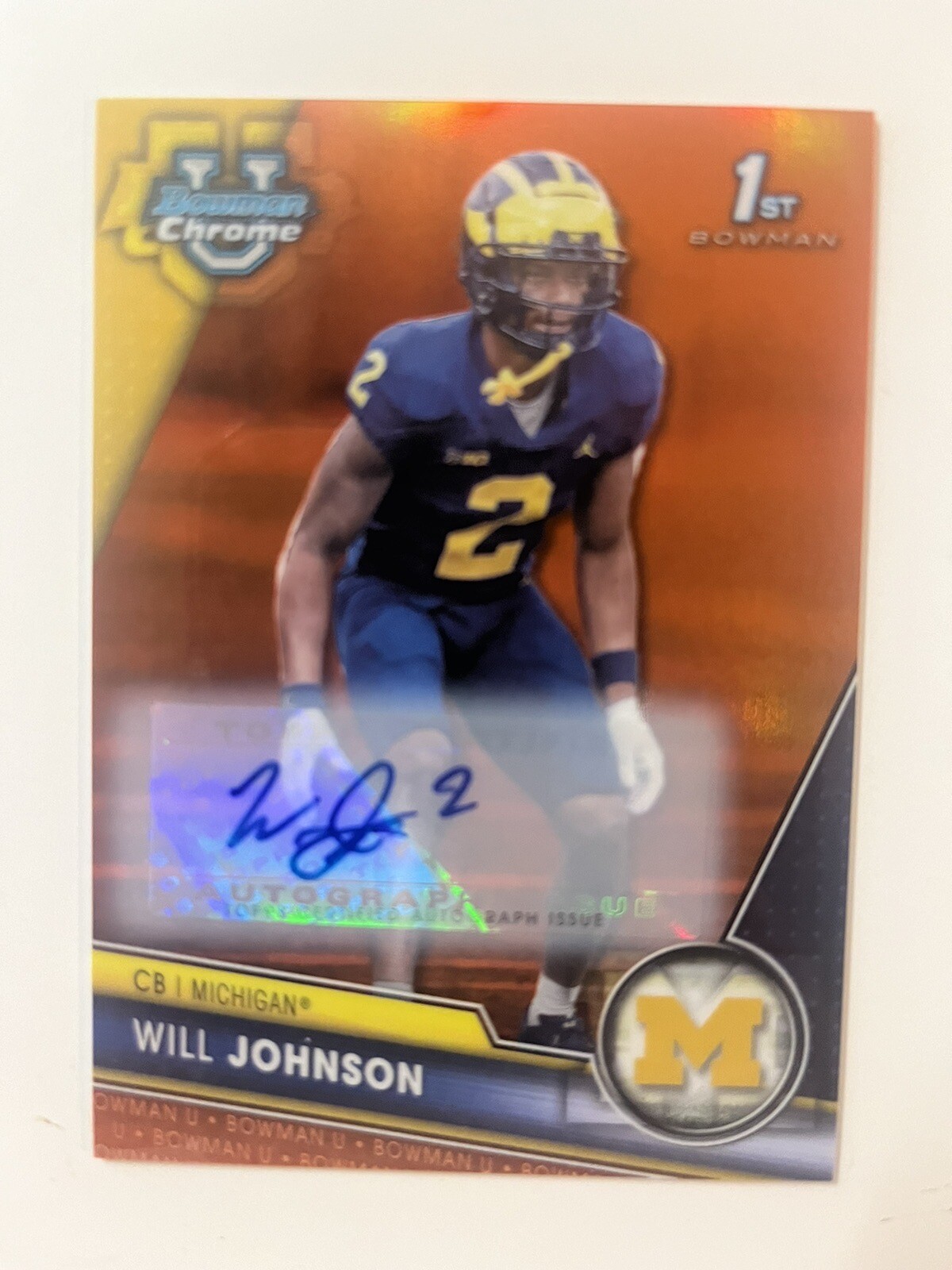 WILL JOHNSON 2023 Bowman University Chrome Orange Refractor 1st Bowman AUTO #/25